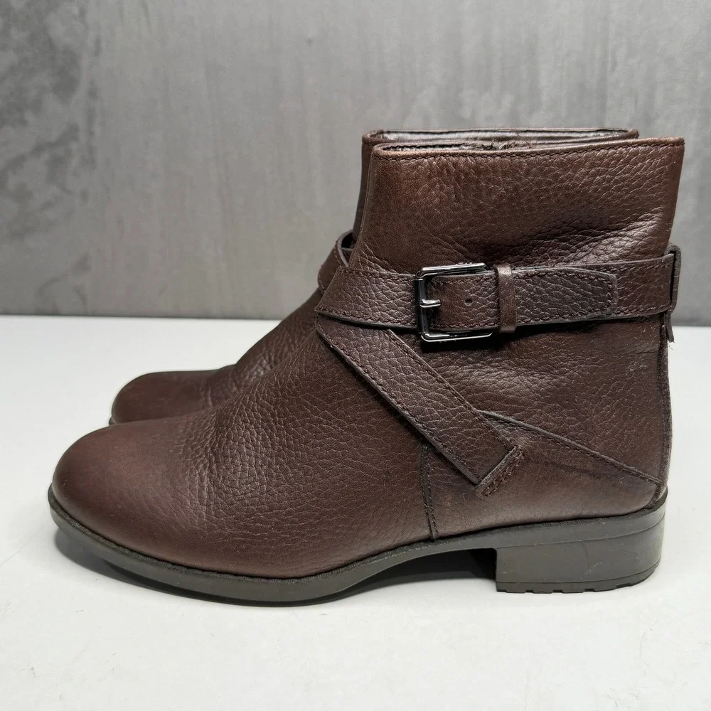 Cole Haan Ankle Boots Womens 6B Brown Waterproof Leather Buckle Grand.OS Comfort